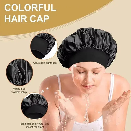 Soft Silk Satin Lined Bonnet Large Satin Hair Bonnet Household Sleep Shower Cap Hair Wrap Cover for Long Hair Salon Tool 1pcs