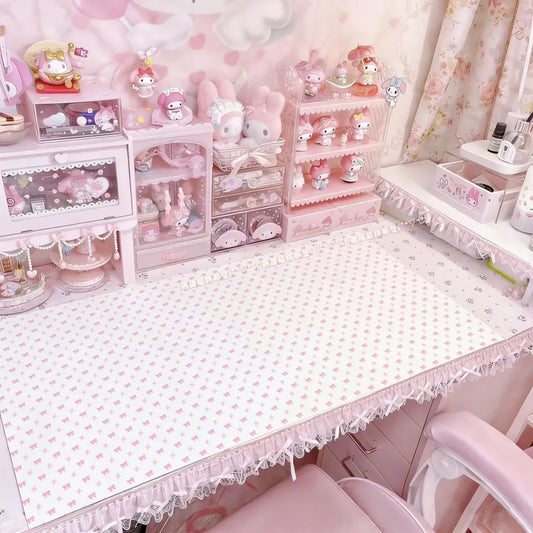 Leather Desk Pad Protector FULL Screen Polka Dots Bow PINK Y2K Mouse Pad Office Desk Mat Waterproof Non-Slip PU Desk Blotter Pad