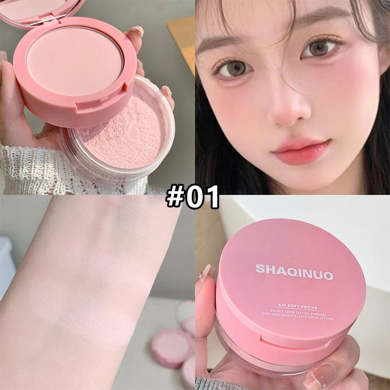Matte Full Coverage Pressed Powder Loose Powder with Puff 24H Long Lasting Waterproof Oil Control Natural Setting Powder Makeup