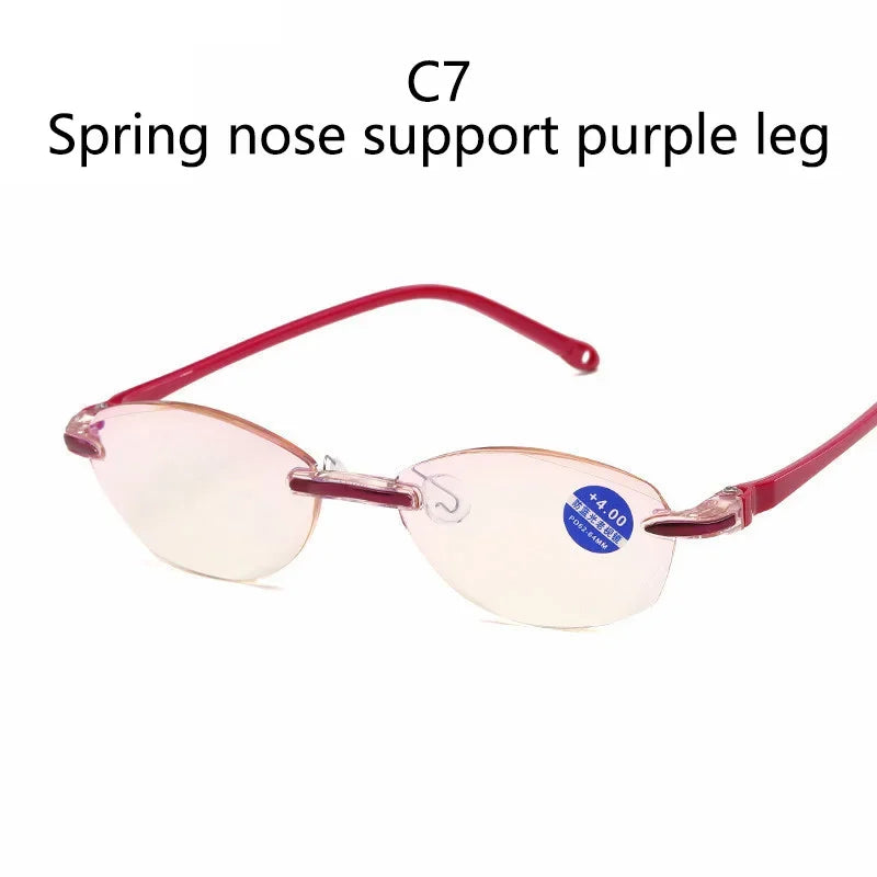 Diopter +1.0 +1.5 +2.0 +2.5 +3.5 +4.0 Frameless Anti-blue Light Reading Glasses Women Men Ladies Presbyopia Eyewear Frames