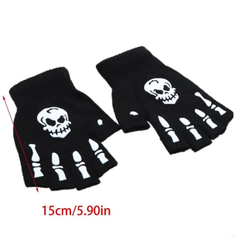 Warm Thermal Gloves Thick Stylish Mitten Gloves Half Finger Halloween Handwear Stylish Skeleton Gloves for Girl Women