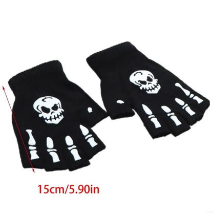 Warm Thermal Gloves Thick Stylish Mitten Gloves Half Finger Halloween Handwear Stylish Skeleton Gloves for Girl Women