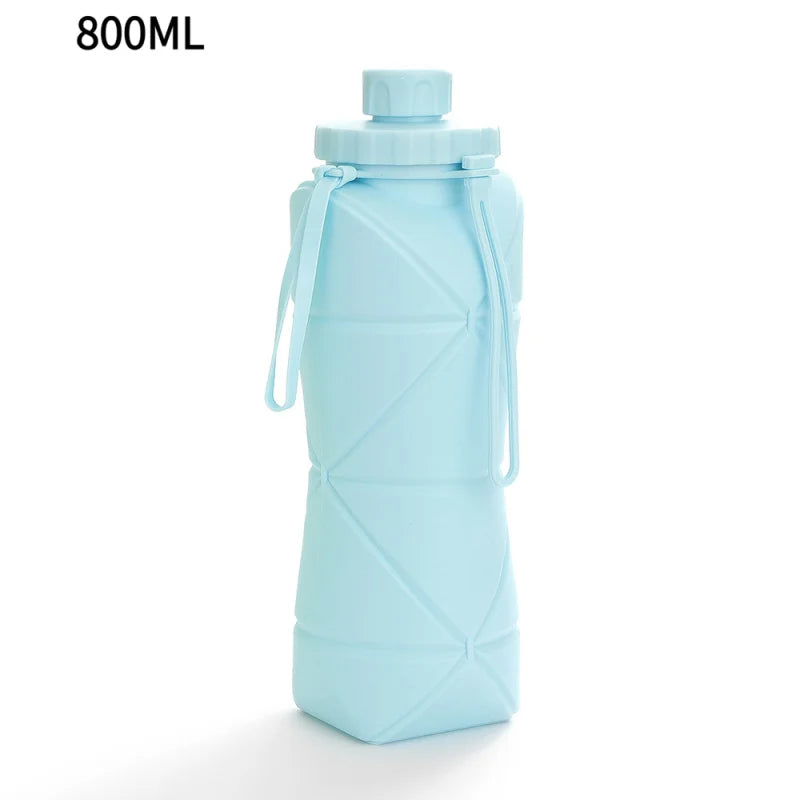 800ml Silicone Collapsible Sports Water Bottle, Large Capacity Leakproof Foldable Cup for Outdoor Camping Travel
