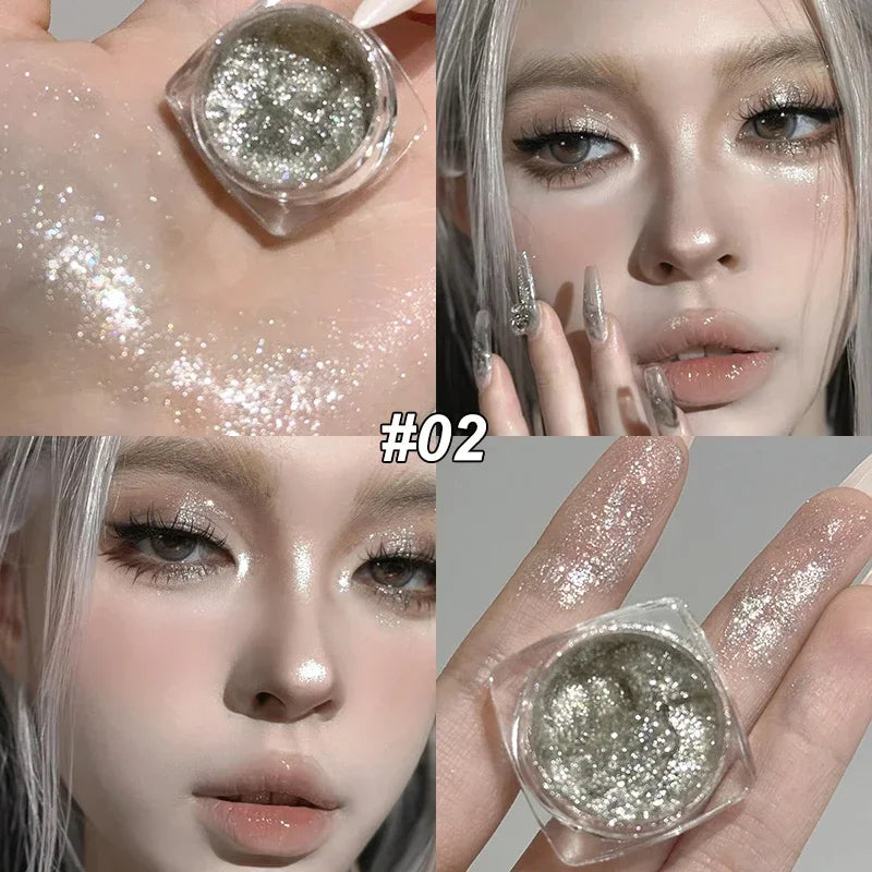6 Colors Glitter Eyeshadow Gold Pink Eye Shadow Highlighter Silkworm Long Lasting Waterproof Shimmer Multicolor Liquid Eyeshadow