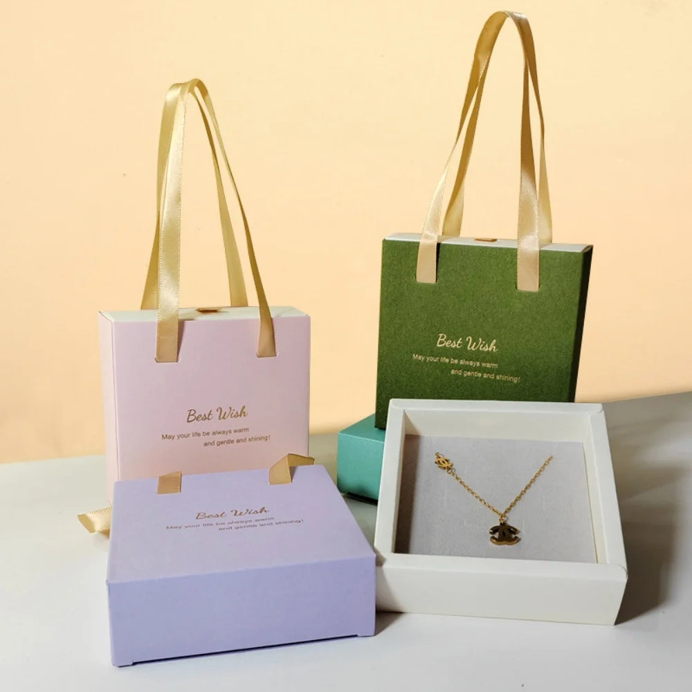 Portable Jewelry Box Ring Earrings Necklace Paper Jewelry Display Case Blessing Print Valentines Day Wedding Gift Packaging Box