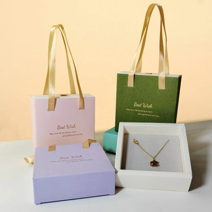 Portable Jewelry Box Ring Earrings Necklace Paper Jewelry Display Case Blessing Print Valentines Day Wedding Gift Packaging Box