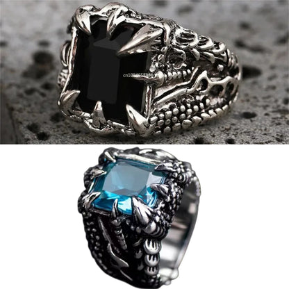 1Pc Gothic Blue and Red Crystal Evil Demon Dragon Claw Ring for Men Gram Biker Punk Rock Hip Hop Cool Jewelry Accessories кольца
