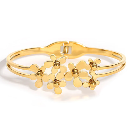 Greatera Irregular Hollow Leaf Flower Decoration Stainless Steel Opens Bracelet For Women Men Cubic Zircon Filled Luxury Bangle