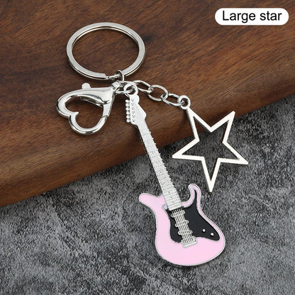 1Piece Y2K Guitar Cat Key Chain For Men Women Pentagram Bow Pendant Fashion Rock Punk Bag Accessories Gift