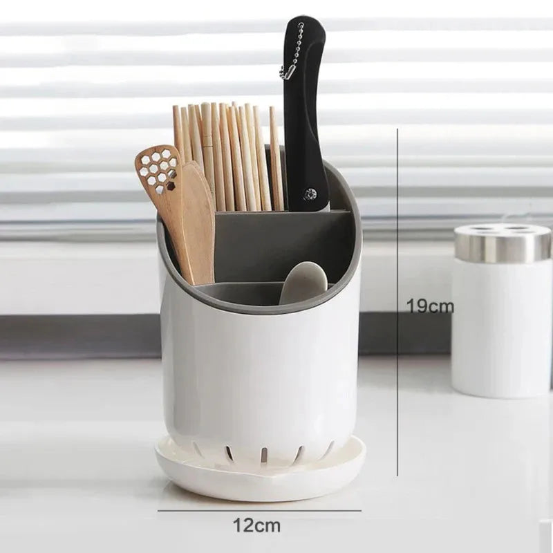 Chopstick Storage Tube with Drain Tray Tableware Organizer Kitchen Utensil Holder