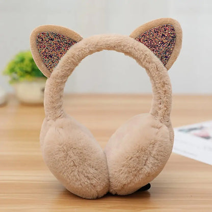 2025 Women Lovely Winter Cats Ear Warmer Shiny Glitter Earmuff Cold Protection Warmer plush cute winter accessories ear muffs