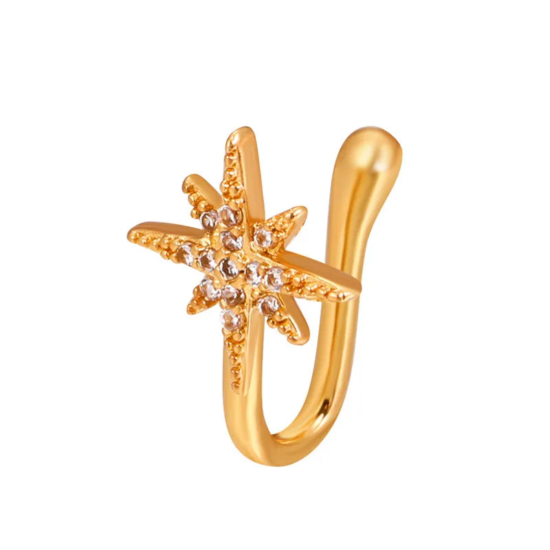 1Pc Copper Fake Piercing Nose Ring Butterfly Crown Star Heart Clip On Nose Ear Clip Cuff Earring for Women Gift Body Jewelry Nez