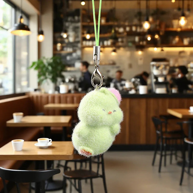 Cute Plush 3D Cat Keychain Creative Flocking Animal Pendant Bag Phone Lanyard Hanging Keycord Charm Keychain DIY Accessories