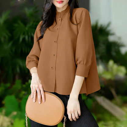 Women Blouse 2026 ZANZEA Elegant OL Shirts 3/4 Puff Sleeve Solid Fashion Casual Work Office Lady Blusas Female Streetwear Blusas