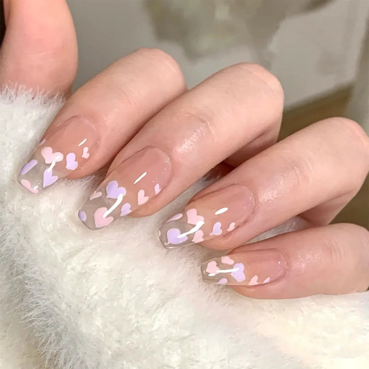 24Pcs/Box Charming Pink Flame Short Detachable Finished Fingernails Ballet Wearable Fake Nails press on Square Head Full Cover