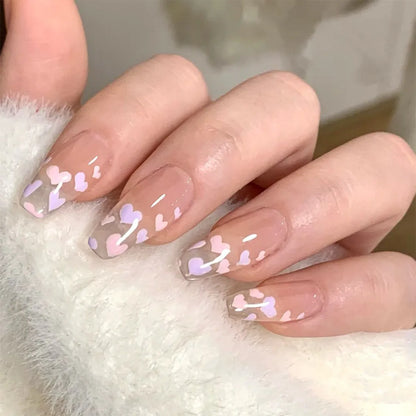 24Pcs/Box Charming Pink Flame Short Detachable Finished Fingernails Ballet Wearable Fake Nails press on Square Head Full Cover