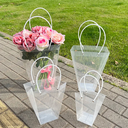 1pc Transparent Gifts Tote Bag Wedding Bouquet Flowers Packaging Bags Box For Florist Birthday Party Decor Xmas Valentines Gift