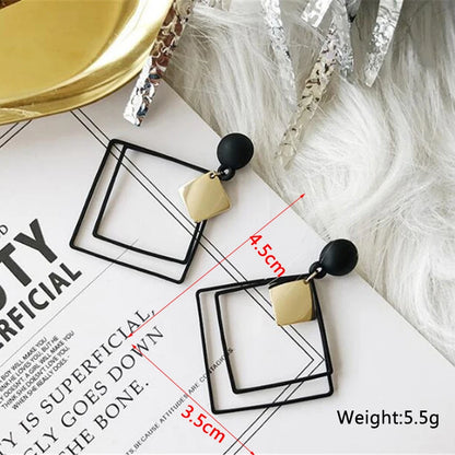New Asymmetric Women's Black Hanging Earrings Hollow Crystal Drop Earrings Rock Geometric Statement Dangle Earrings aretes