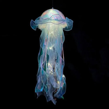 Jellyfish Bedroom Light Lamp Button Battery Hanging Ceiling Lantern with Ribbon&Bead LED Bulbs for Children Bedroom