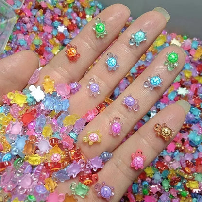 100Pcs Cartoon 3D Luminous Turtle Night Glow DIY Miniature Figurines Dopamine Colored Mini Turtle Nail Charms