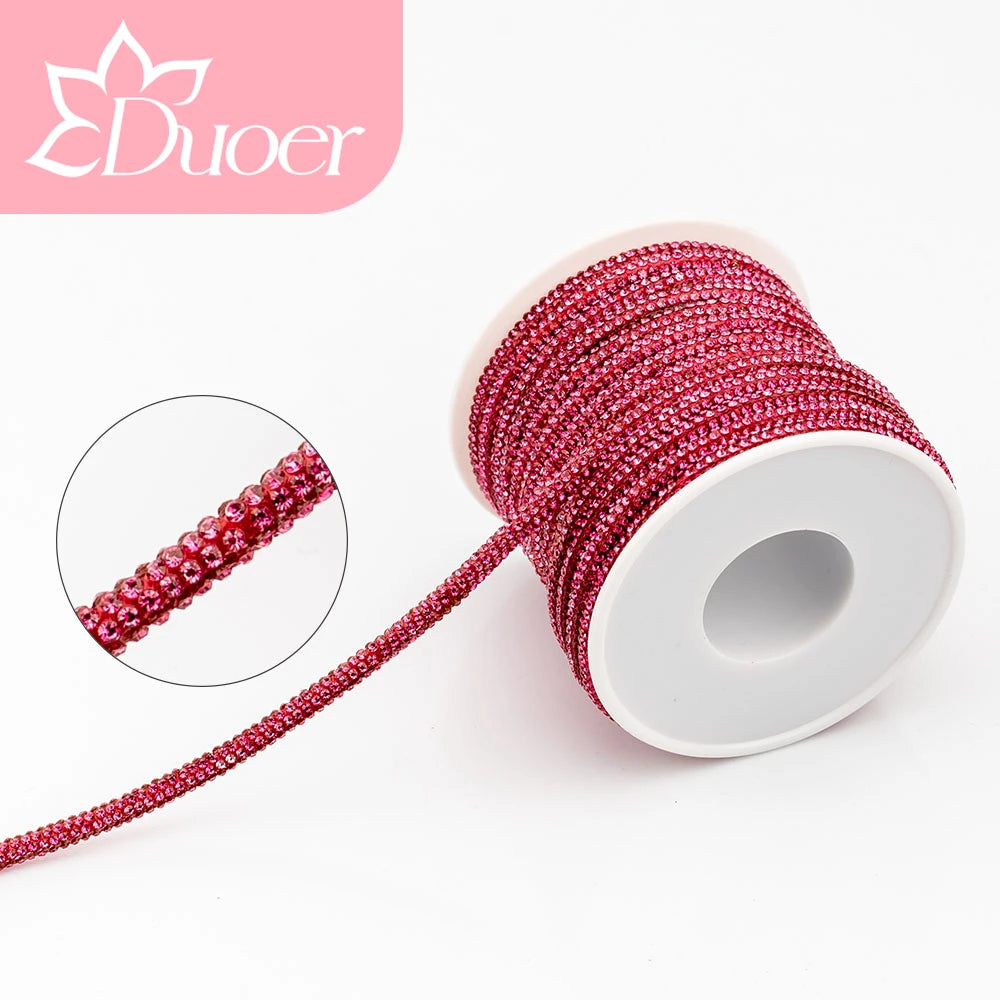 DUOER 3mm 5/10 Yards Glass Rhinestones Rope Tube GlitterDiamond Cord Soft Shoelace Drawstring Trimming For DIY Hoodies Trouser