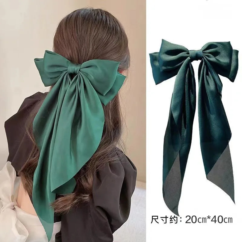 Women Elegant Lace Bow Ribbon Hair Clips Solid Color Satin Заколка Бант Girls Korean Hairpins Party Headdress Hair Accessories