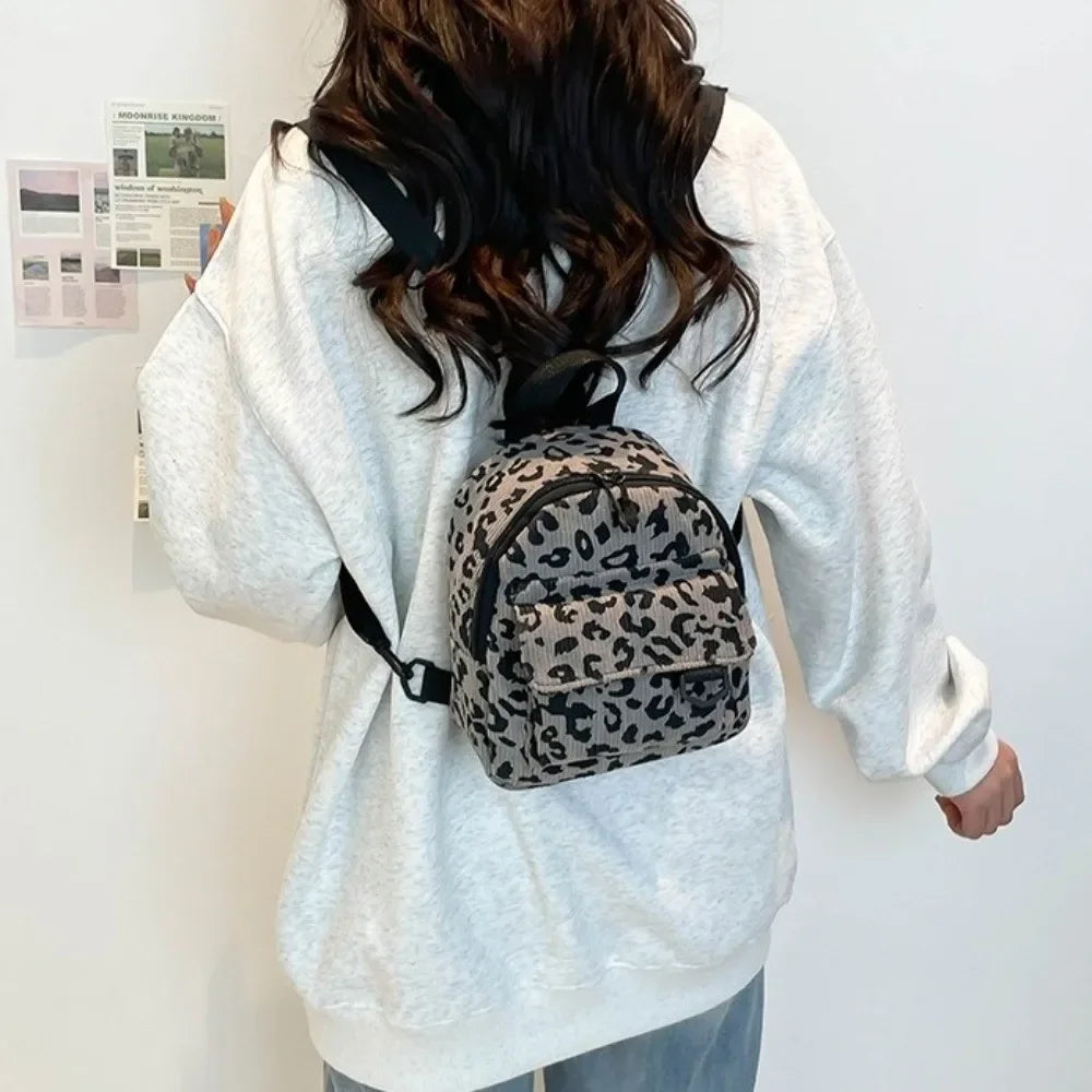 Fashion Vintage Leopard Print Mini Rucksack Bag Large Capacity Travel Backpack Women's Shoulder Bag Lightweight Square Bag
