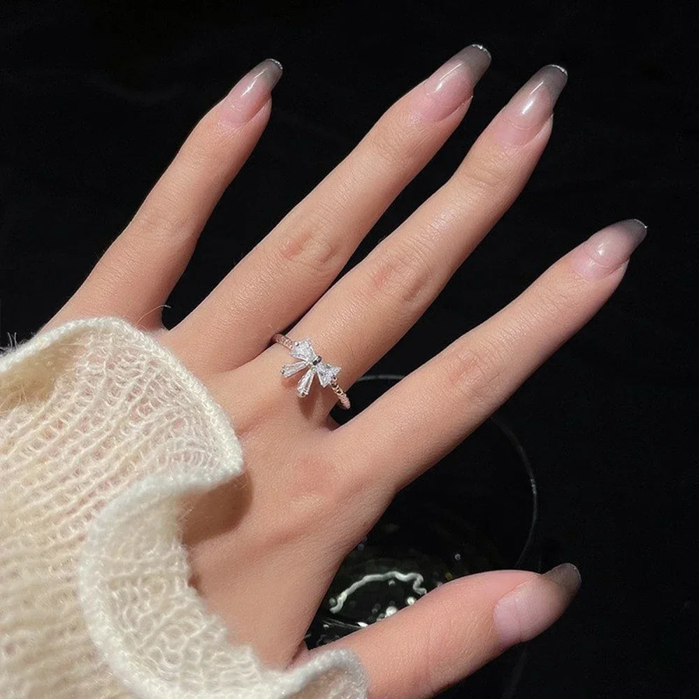 Elegant Bowknot Y2K Rings For Women Fashion Zircon Flower Rings Adjustable Exquisite Rings Design Wedding Party Jewelry Gifts