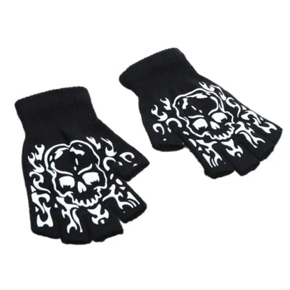 Warm Thermal Gloves Thick Stylish Mitten Gloves Half Finger Halloween Handwear Stylish Skeleton Gloves for Girl Women