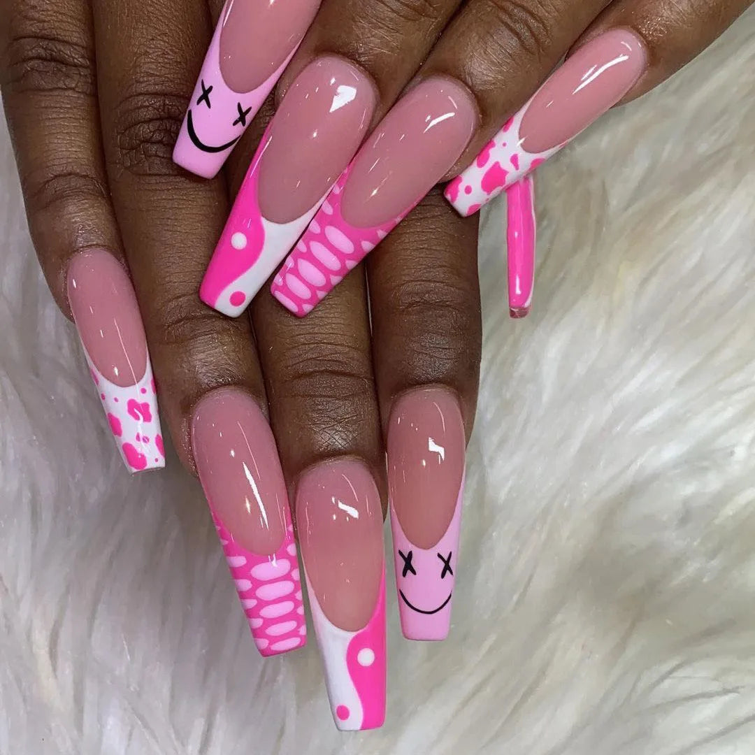 Wholesale Price Press On Nails Ballerina Medium Coffin False Nails French Tip Nails Manicure Stick On Nails Acrylic Fake Nails