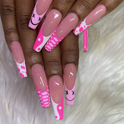 Wholesale Price Press On Nails Ballerina Medium Coffin False Nails French Tip Nails Manicure Stick On Nails Acrylic Fake Nails
