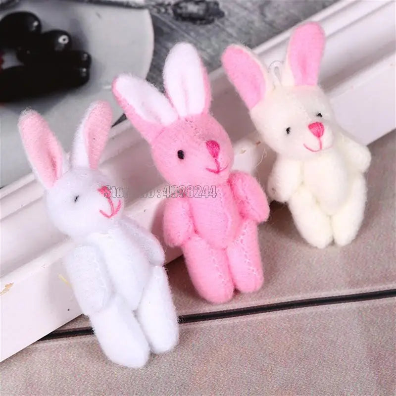 5pcs/lots Soft Mini Joint Rabbit Pendant Bunny For Key Chain Bouquet Doll Diy Ornaments Gifts Toy