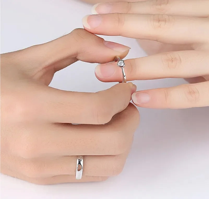 2Pcs/sets Zircon Heart Matching Couple Rings Set Forever Endless Love Wedding Ring for Women Men Charm Jewelry Vintage