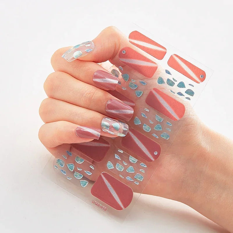 Semi Cured Gel Nail Sticker Pure Color UV LED Lamp Covered Waterproof Full Adhesive Long Self Nail Decals Manicure Lasting