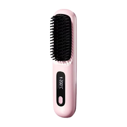 Portable Straightener Brush Cordless Hair Straightener Brush 3Setting Temperature Rechargeable Ceramic Hot Comb Brush for Travel