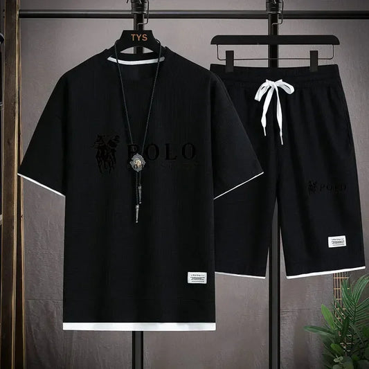2026 Men's Short-sleeved T-shirt + Sports Shorts Two-piece Summer Fashion Breathable Fitness Casual Jogging Set Short Sleeve Two