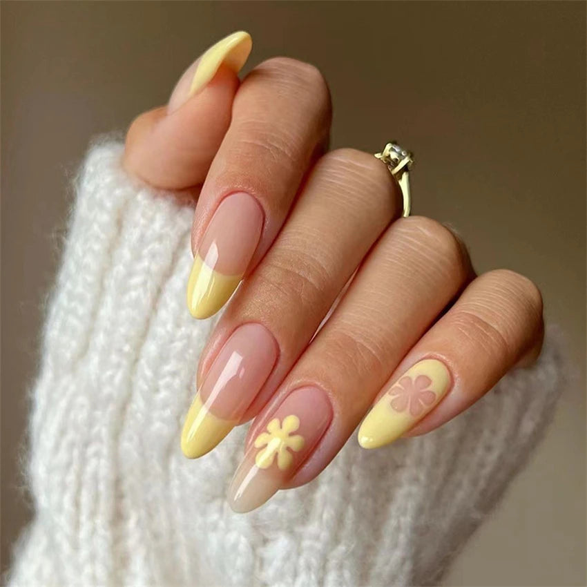24Pcs Manicure Wearable Fake Nails Ballerina Removable Coffin Fake Nails Finished Women Girls Almond False Nails Art Decoration