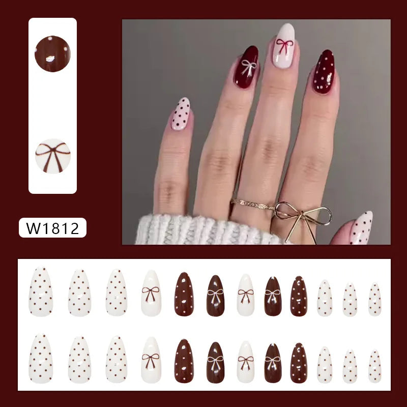 Caramel Flower 24 Pcs Press on Nails Pink Gradient Fake Nails Glossy Artificial Finger Manicure Reusable False Nails for Women