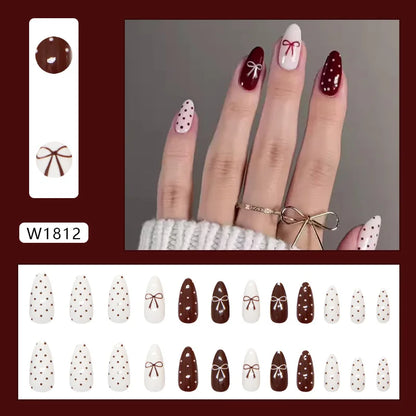 Caramel Flower 24 Pcs Press on Nails Pink Gradient Fake Nails Glossy Artificial Finger Manicure Reusable False Nails for Women