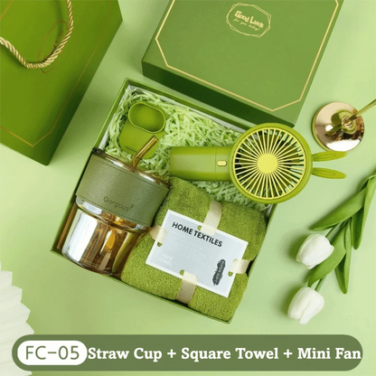 3IN1 Souvenir Gift Set Stylish Design Fan/Towel/Cup Practical Gift Sets with Paper Bag Portable Gift Box Set Personalized Gifts