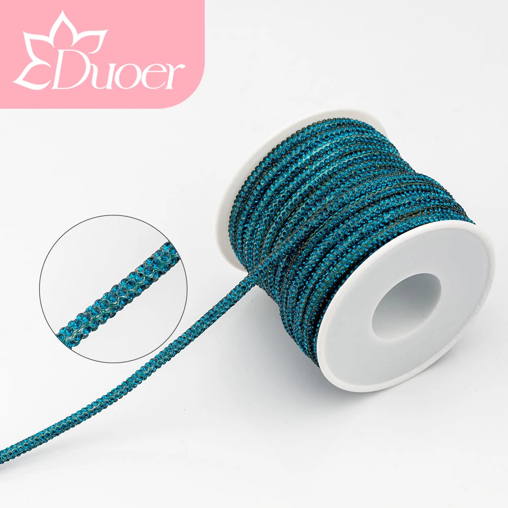 DUOER 3mm 5/10 Yards Glass Rhinestones Rope Tube GlitterDiamond Cord Soft Shoelace Drawstring Trimming For DIY Hoodies Trouser