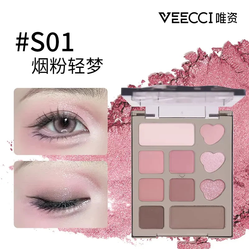 VEECCI Ten Colors Eyeshadow Palette Portable Matte Powder Shimmer Pearlescent Soft Fine Flash Multi-use Natural Eye Makeup