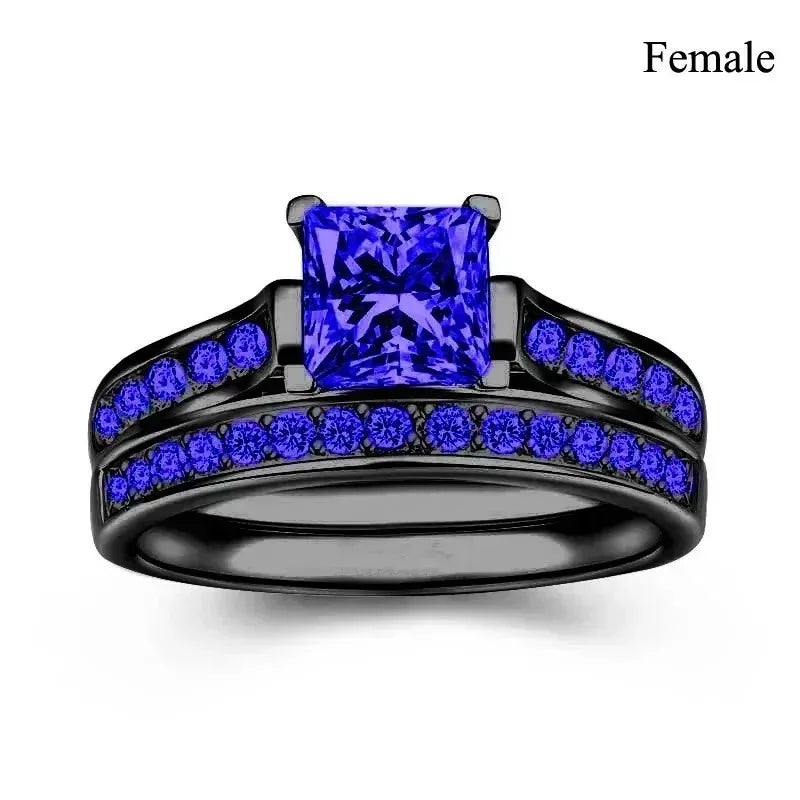 Fashion Couple Rings Romantic Women Rhinestones CZ Rings Set Trendy Men Stainless Steel Zircon Stone Rings Wedding Band Jewelry