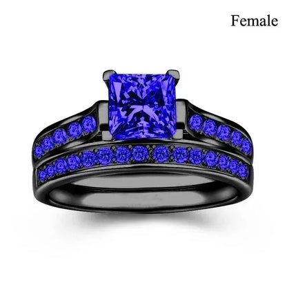 Fashion Couple Rings Romantic Women Rhinestones CZ Rings Set Trendy Men Stainless Steel Zircon Stone Rings Wedding Band Jewelry