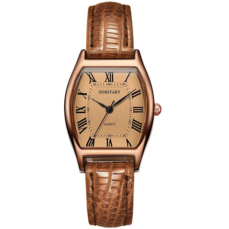 Retro Brown Leather Strap Women Watches Qualities Ladies Stailless Steel Wristwatches Fashion Brand Fashionable Relogio Feminino