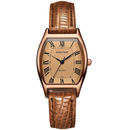 Retro Brown Leather Strap Women Watches Qualities Ladies Stailless Steel Wristwatches Fashion Brand Fashionable Relogio Feminino