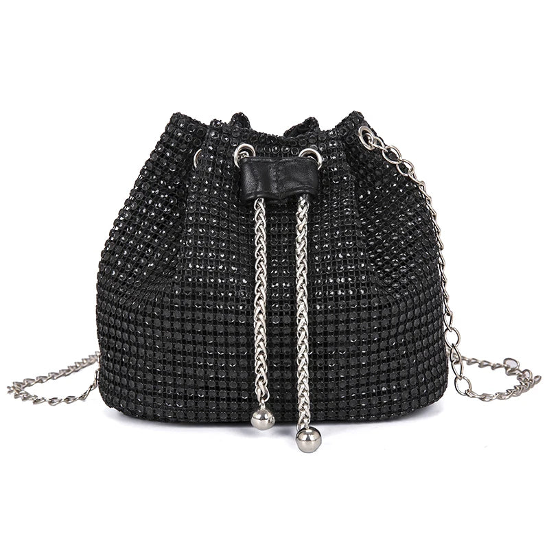 Sophisticated Rhinestone Bucket Bag; High Fashion Versatile Chain Shoulder Bag Designed For Women.