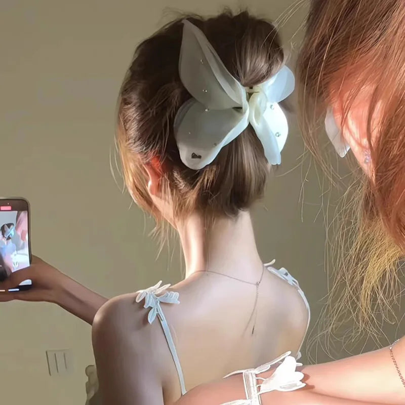 New Fashion Simulation Butterfly Hair Clips for Women Elegant Pearl Bow Ponytail Clip Sweet Crab Claw Headdress Hair Accessories