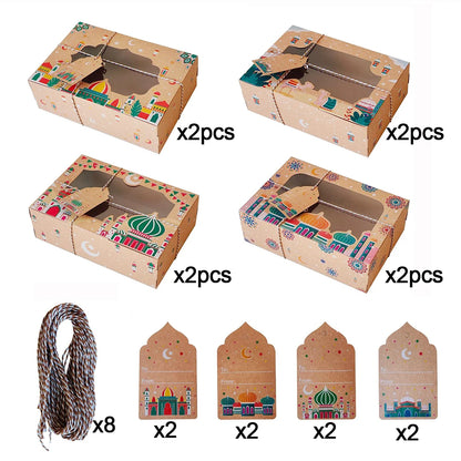 4/8pcs Ramadan Mubarak Kraft Paper Window Box EID Mubarak Candy Cake Box Islamic Muslim Party Supplies Ramadan Decoration 2025