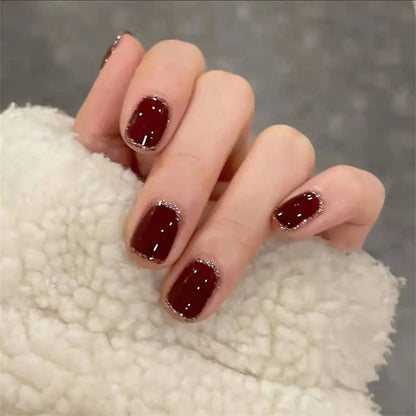 24Pcs/Box Charming Pink Flame Short Detachable Finished Fingernails Ballet Wearable Fake Nails press on Square Head Full Cover